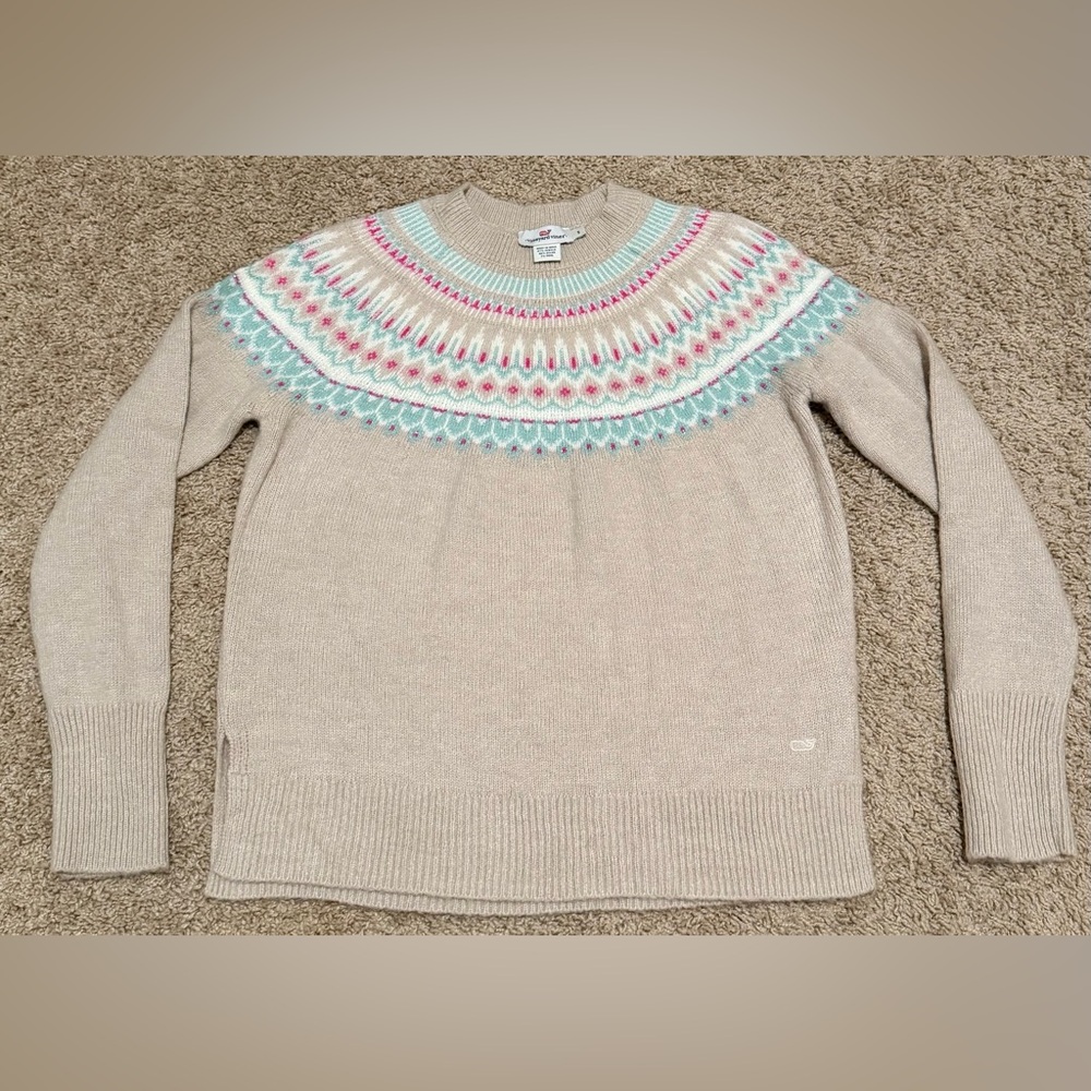 Vineyard Vines Women's Shine Fairisle Sweater Oatmeal Heather  Size Small